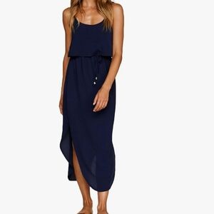 Nerlerolian Elegant Navy Blue Midi Dress